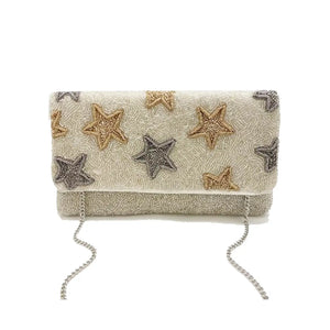 Star Hand Beaded Clutch Crossbody - Black or Ivory