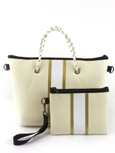 Ivory with Gold Stripe Mini Cross Shoulder Neoprene Bag