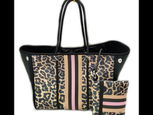 Leopard Neoprene Tote with Rose-gold & Pink Stripe