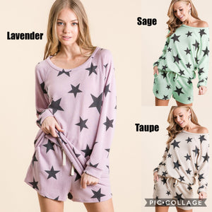 STAR PRINT SWEATER KNIT SHORTS - Lavender, Sage or Taupe
