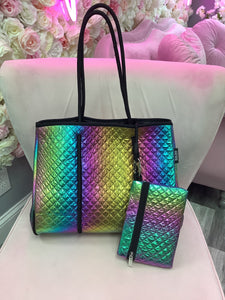 Rainbow Iridescent Quilted Tote