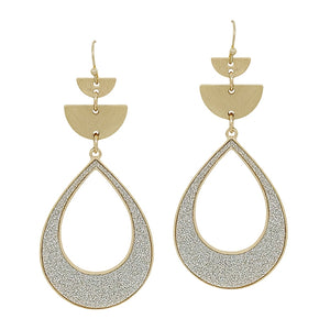 Gold with Silver Metallic Teardrop 2" Earring