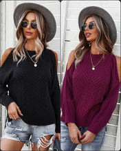 Cold Shoulder Knitted Sweater - Black or Wine