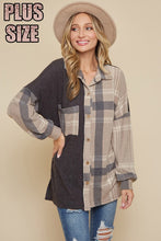 Plus Plaid Colorblock Shacket - Taupe Mix, Red Mix or Teal Mix