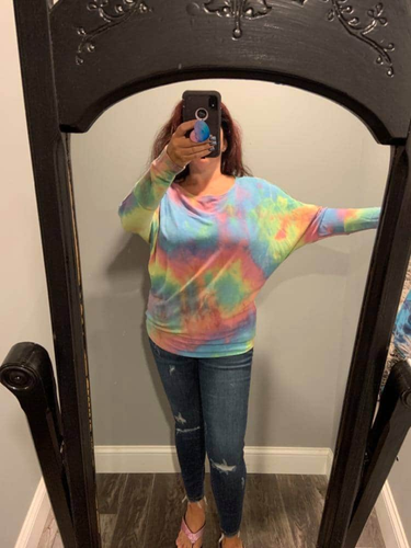 TIE-DYE TOP WITH A BOAT NECKLINE, DOLMAN LONG SLEEVES - MULTI