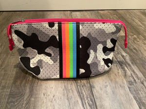 Neoprene Cosmetic case/ Clutch - Grey Camo w/ Rainbow Stripes 🌈