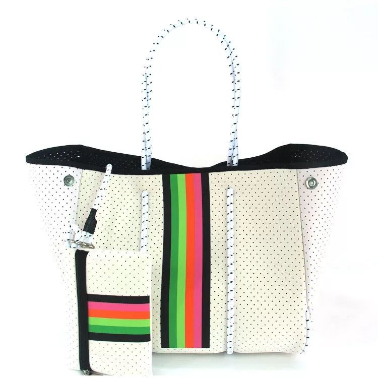 Ivory Neoprene Tote bag with Rainbow Stripe 🌈