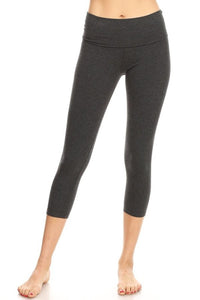 T-PARTY BASIC SOLID FOLDOVER CAPRI LEGGINGS - BLACK