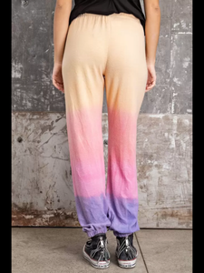 MULTI COLOR OMBRE 3 TONE HAND DIP TIE DYE CASHMERE HAND FEEL DOUBLE BRUSHED KNIT JOGGER PANTS