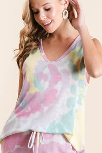 SLEEVELESS TIE DYE FRENCH TERRY KNIT TOP - MULTI