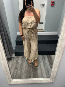 Off Shoulder Washed Jumpsuit - Beige or Ice Green