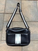 Metallic Black with Stripe Neoprene Crossbody Bag