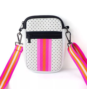 WHITE WITH LAVENDER, PINK & ORANGE MULTI ZIPPER NEOPRENE PHONE HOLDER