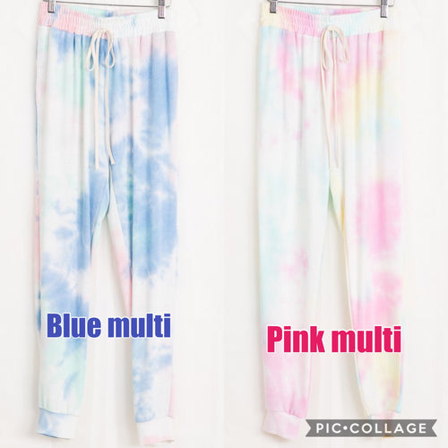 TIE-DYE JOGGERS WITH AN ELASTICIZED DRAWSTRING - PINK MULTIor BLUE MULTI