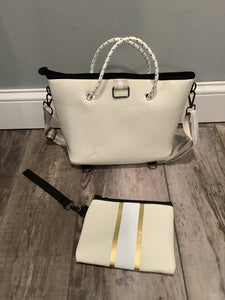 Ivory with Gold Stripe Mini Cross Shoulder Neoprene Bag