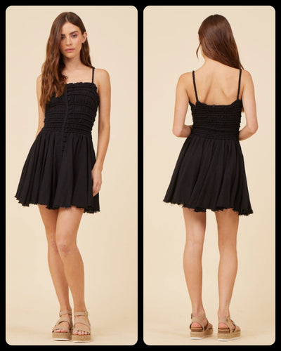 Ocean Drive Black Cotton Voile Front Button Dress