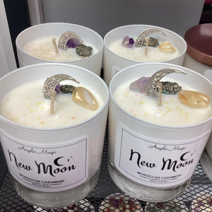 New Moon Crystal Soy Candle, Pyrite, Amethyst, Citrine