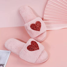 ❤️ Red Glitter Hearts Plush Open Toe Slippers - Black, Pink, White