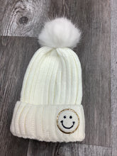 Solid Ribbed Smiley Face Hat w/ Removable PomPom