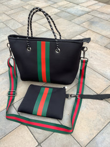 Black with Red/Green Stripe Mini Cross Shoulder Neoprene Bag