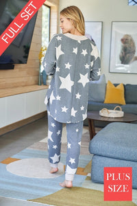 A Plus star print knit matching two piece set with a long sleeve top and pants featuring side pockets and a loose fit - Charcoal