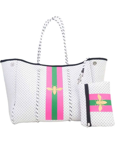 Haute Shore  Navy Neoprene Tote w/ Pink Stripe - Beach, Pool, Gym Bag