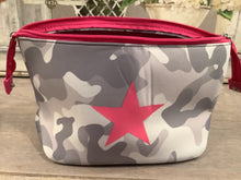 Neoprene Cosmetic case/ Clutch - Grey Camouflage w/ Pink Star