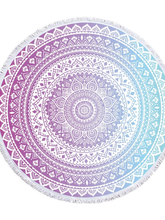 Mandela round beach blanket/towel microfiber yoga mat with tassels multi/purpose Beach blanket with tassel  - Blue/Purple