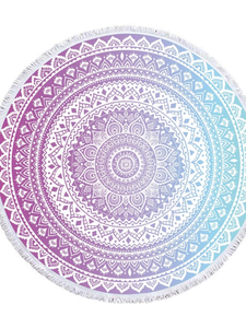 Mandela round beach blanket/towel microfiber yoga mat with tassels multi/purpose Beach blanket with tassel  - Blue/Purple