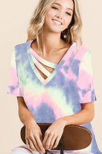 TIE DYE TERRY V NECK TOP WITH DOUBLE STRAP - charcoal tie dye or pastel tie-dye