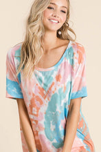 TIE DYE PRINT KNIT TOP WITH RAGLAN SLEEVES - Lavender/Blue, Yellow/Orange or Peach/Mint