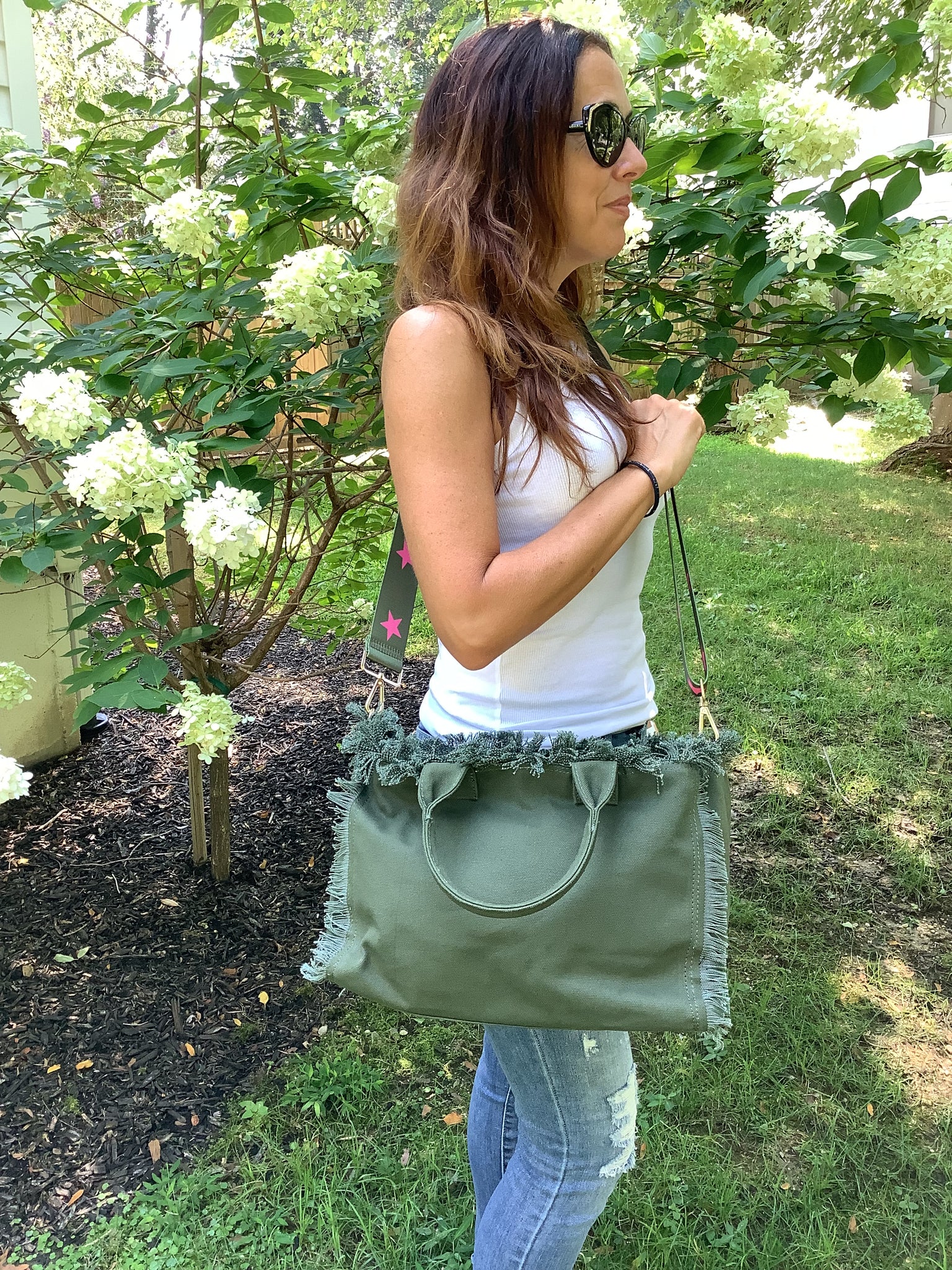 Olive Small Fringe Canvas Tote With Star Strap – Peace Love Fashion