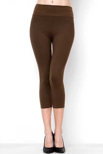 HIGH YOGA WAIST BUTTERY SOFT SOLID CAPRI LEGGINGS - BROWN