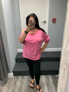 Plus Size Solid One Shoulder Strap Casual Top -Pink or Coral