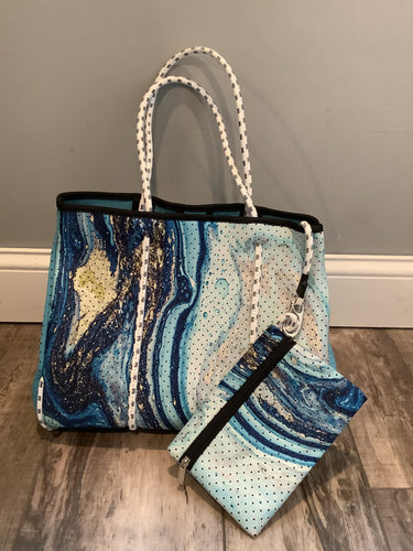 Light Blue Geode Neoprene Tote