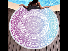 Mandela round beach blanket/towel microfiber yoga mat with tassels multi/purpose Beach blanket with tassel  - Blue/Purple