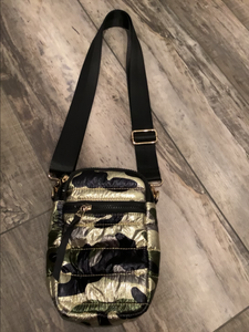 Gold Metallic Camouflage Nylon Cell phone Crossbody Shoulder Bag