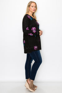 T-PARTY PLUS FLORAL PRINT ROUND NECK L/S TOP