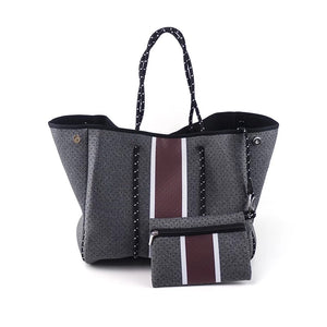 Charcoal with Merlot & White Stripe Neoprene Tote