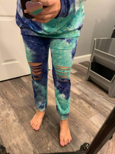 TIE DYE MULTI COLOR TOP W/ JOGGER SET - NAVY/AQUA or BLACK/EGGPLANT/MAGENTA