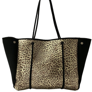 Leopard Gold Metallic with Black Sides Neoprene Tote