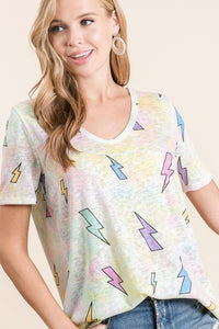 LIGHTNING PRINT WITH TIE DYE GROUND DEEP U NECK