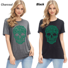 🍀 CLOVER SKULL ST PATRICK'S DAY GRAPHIC, ROUND NECK TEE - Charcoal or Black