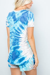 Tie-Dye V-Neck line with short sleeve - Blue