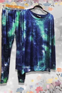 TIE DYE MULTI COLOR TOP W/ JOGGER SET - NAVY/AQUA or BLACK/EGGPLANT/MAGENTA