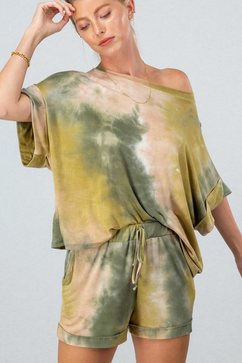 TIE DYE DOLMAN TOP N BOTTOM SET - 💚 Olive Taupe 🤎