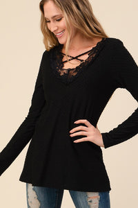 CROSS SPAGHETTI LACE TUNIC TOP - BLACK. Clearance! Final sale! Was $28 now only $18!