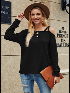 95% polyester 5% spandexCold Shoulder Top - Black