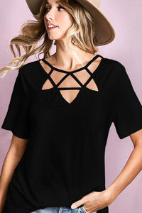 SILKY KNIT TOP WITH FRONT DETAILS - BANANA, BLACK or CAPPUCCINO