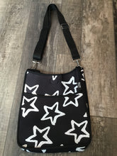 Black Large Star Neoprene Messenger Bag with Solid Black Strap